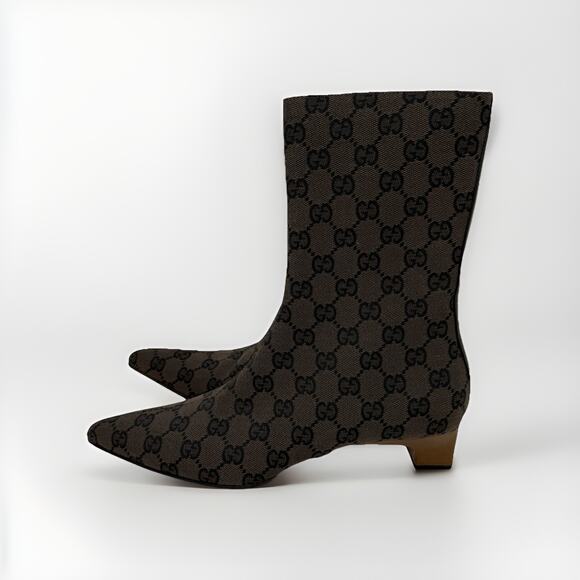 Gucci Vintage Monogram GG Logo Fabric Pointed Toe Boots Womens Size 6.5 B - Picture 1 of 9